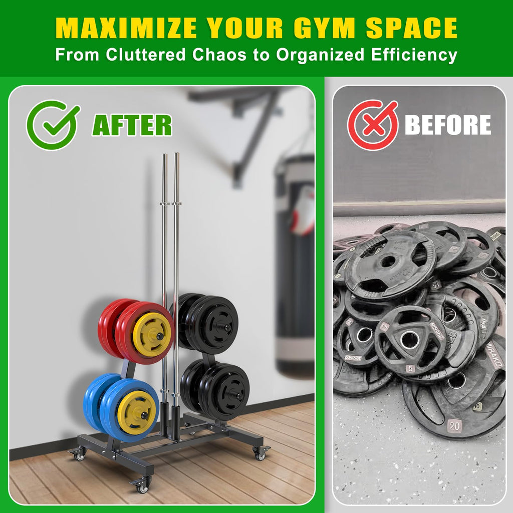 2" Olympic Weight Plate Tree Rack and Barbell Holders L330