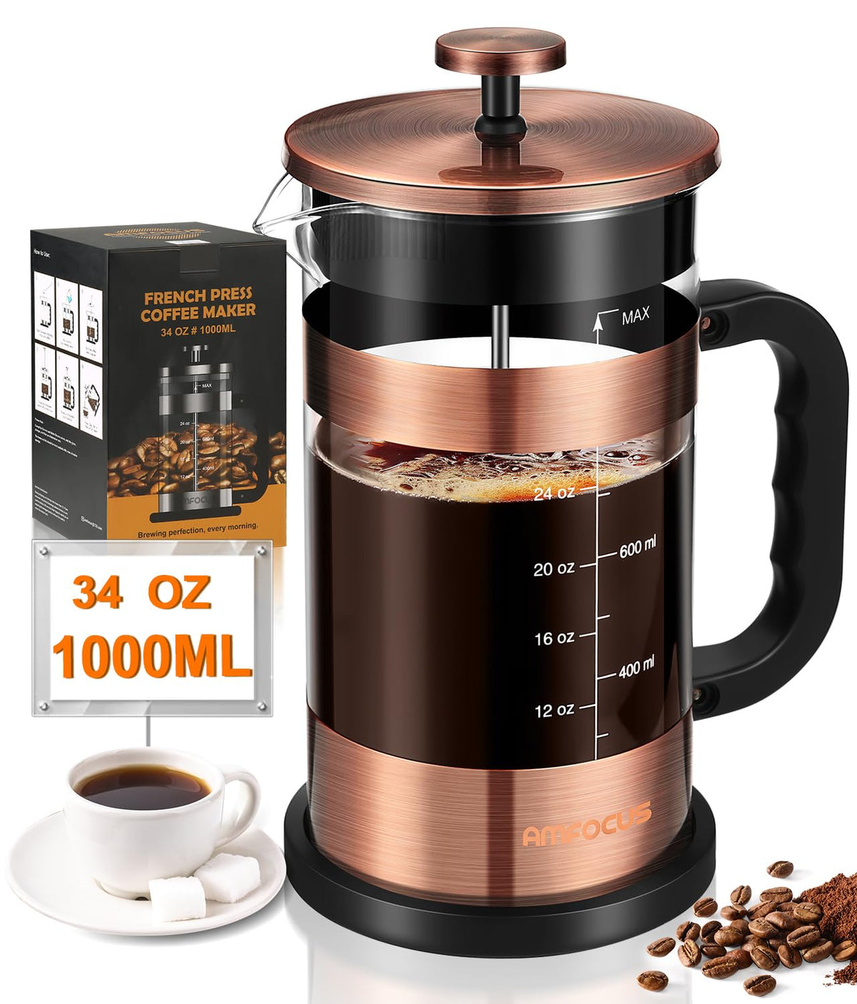 34 Ounce Stainless Steel French Press Coffee Maker W472254