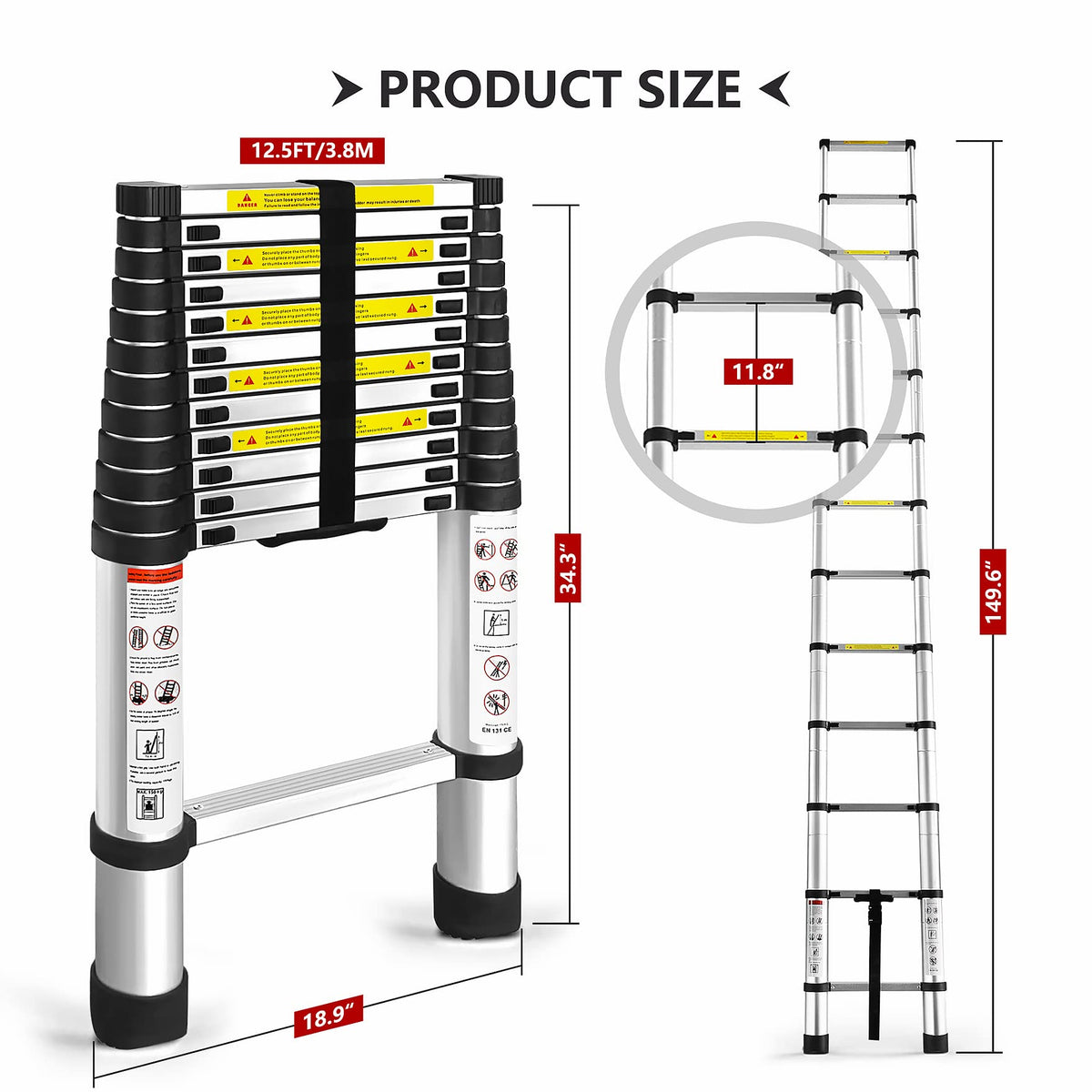 12.5FT Aluminum Telescoping Ladder 330 pounds Q60624