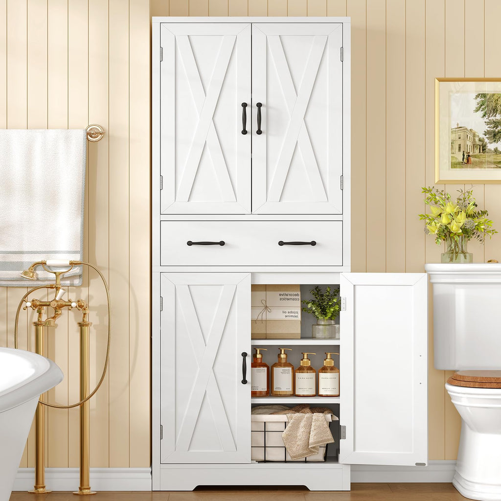 White Storage Cabinet with 2 Adjustable Shelves and Drawer M96663