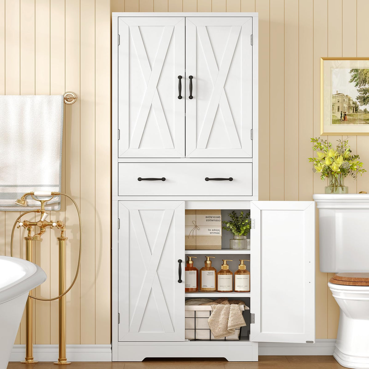 White Storage Cabinet with 2 Adjustable Shelves and Drawer M96663