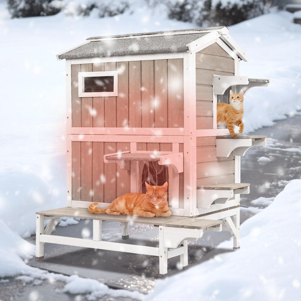 Insulated 2-Story Outdoor Cat House W47814