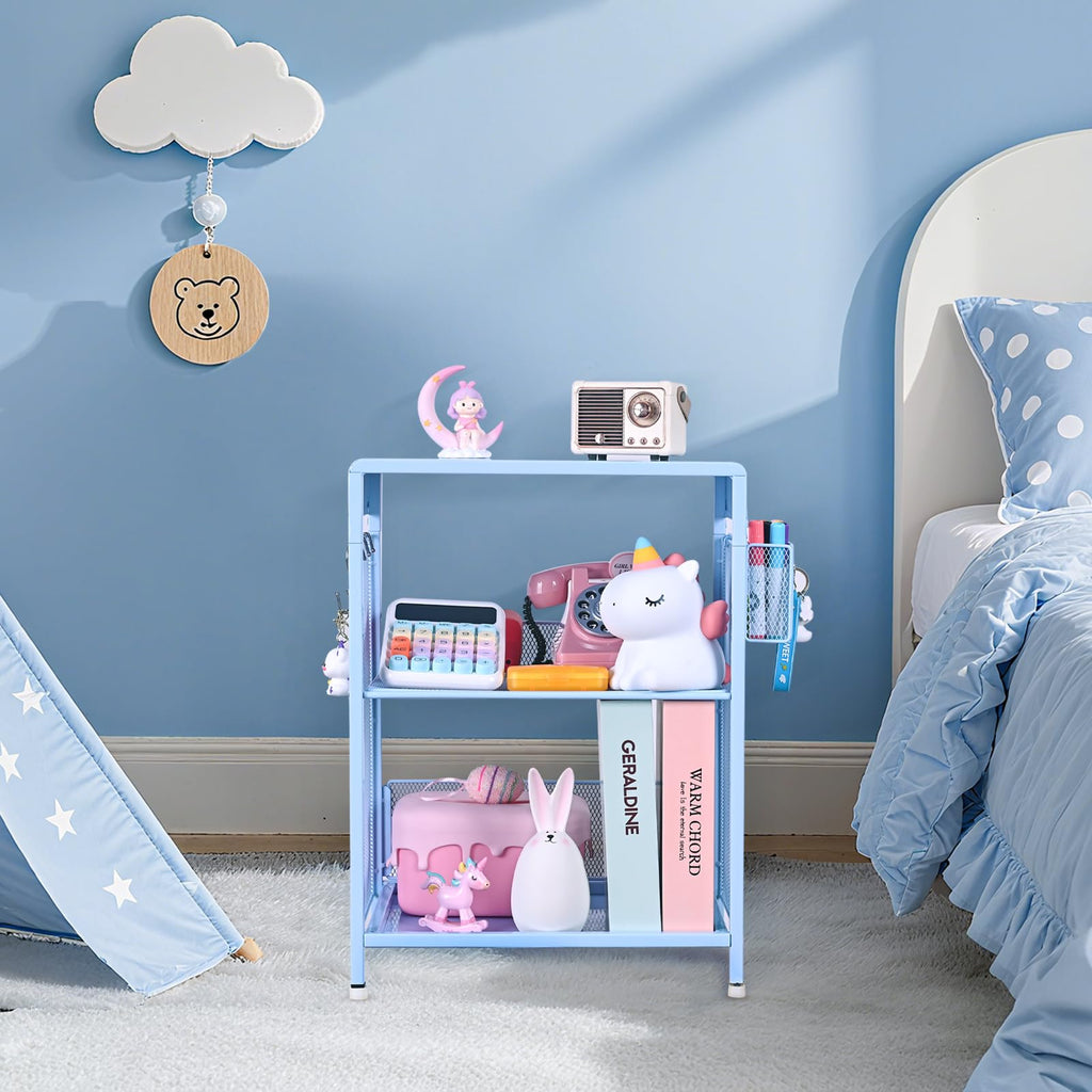 Sky Blue Kids Nightstand with Hooks and Holder C133