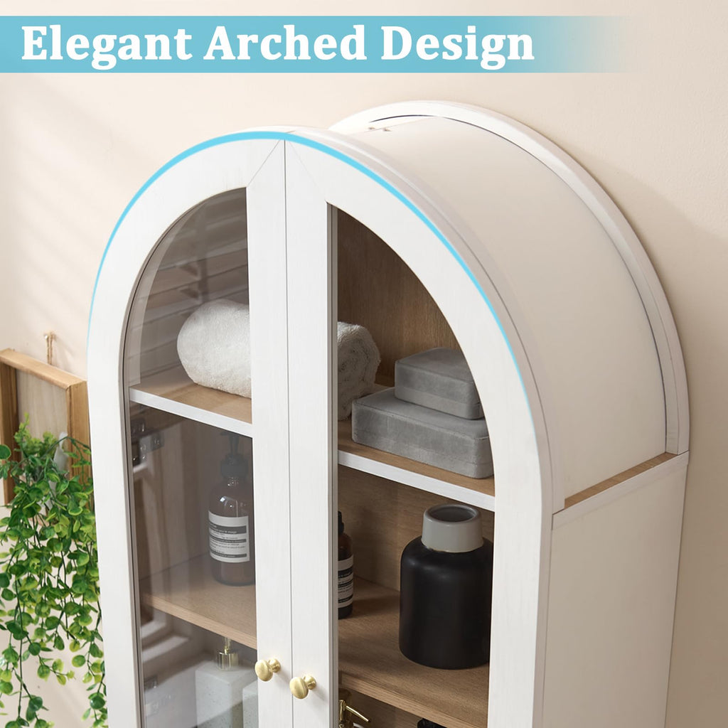White Arched Wall Mount Bathroom Cabinet with Glass Doors P338
