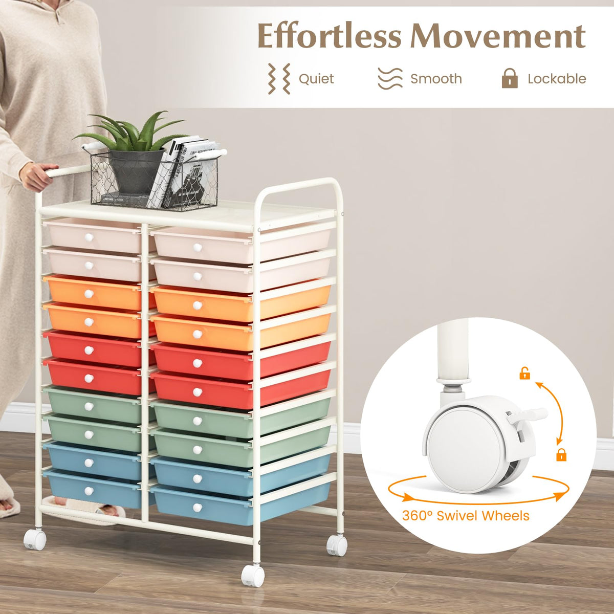 20 Drawer Rolling Storage Cart with Lockable Wheels N49418