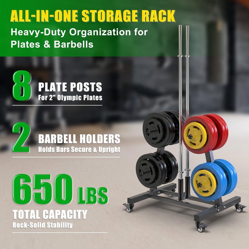 2" Olympic Weight Plate Tree Rack and Barbell Holders L330