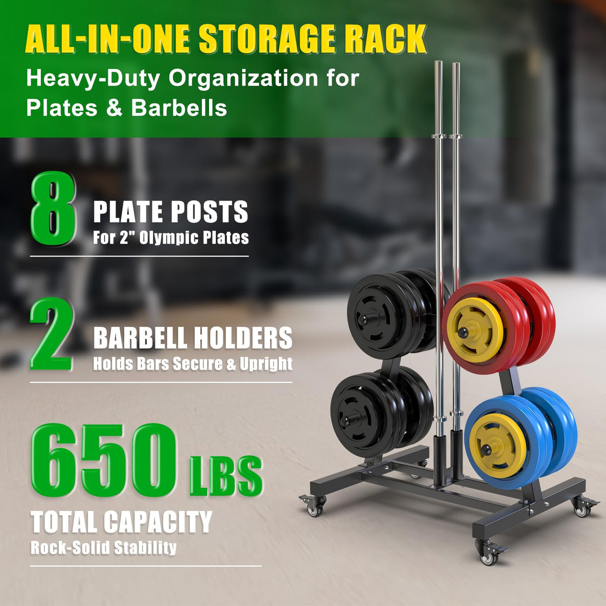2" Olympic Weight Plate Tree Rack and Barbell Holders L330
