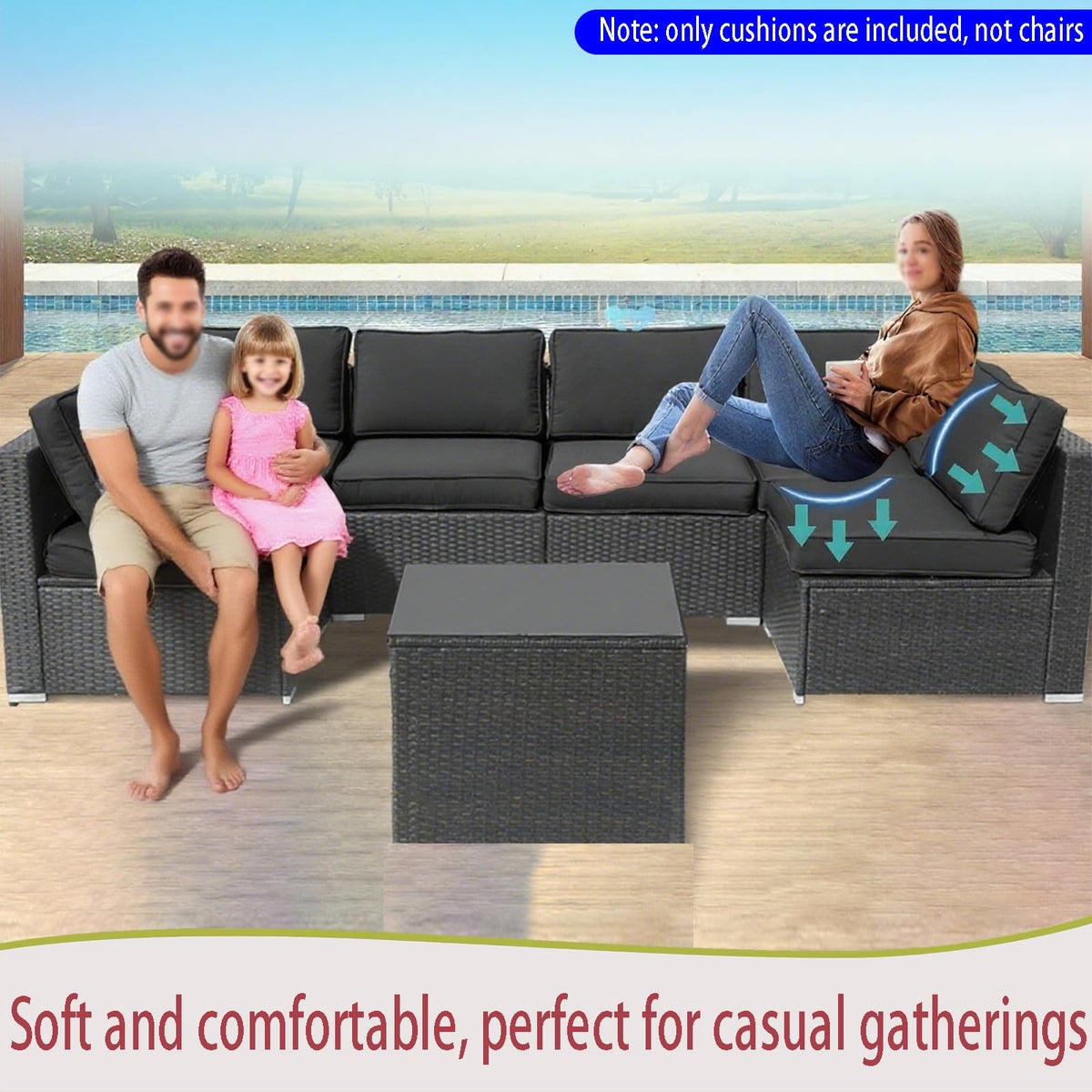Light Blue 14-Piece Water-Repellent Outdoor Replacement Cushions Set O194586