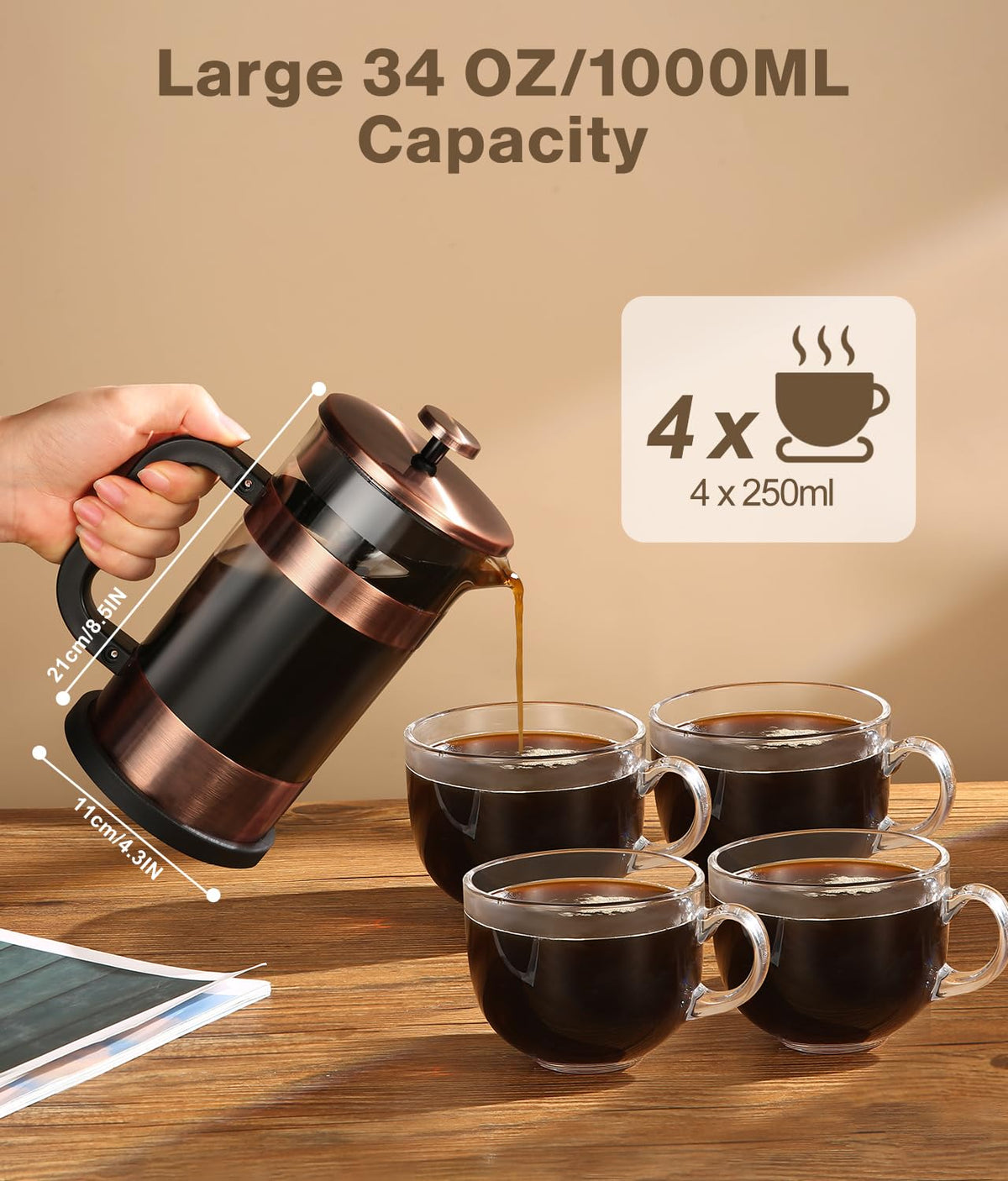 34 Ounce Stainless Steel French Press Coffee Maker W472254