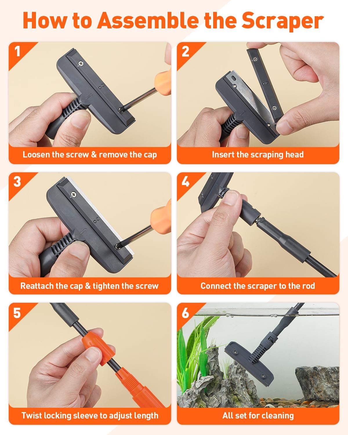 7 in 1 Aquarium Cleaning Kit with Adjustable Long Handle V3134