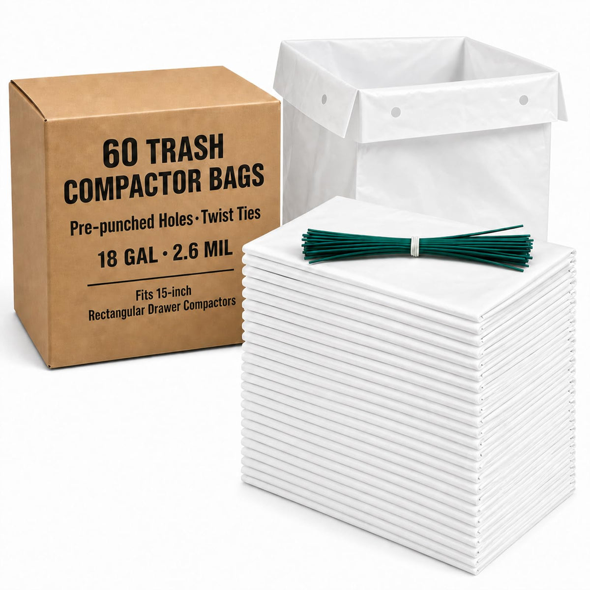 60pack 2.6 Mil 18 Gal Trash Compactor Bags N14843