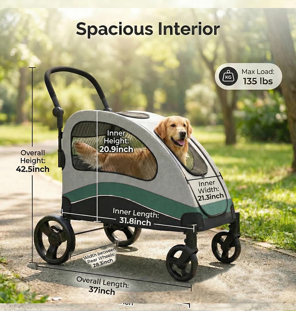 Extra Large Foldable Dog Stroller with Wheels and Brakes C694