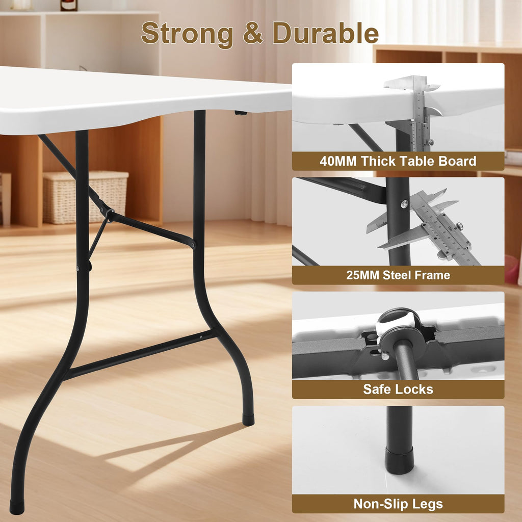 White 6ft Folding Table with Carrying Handle J881074