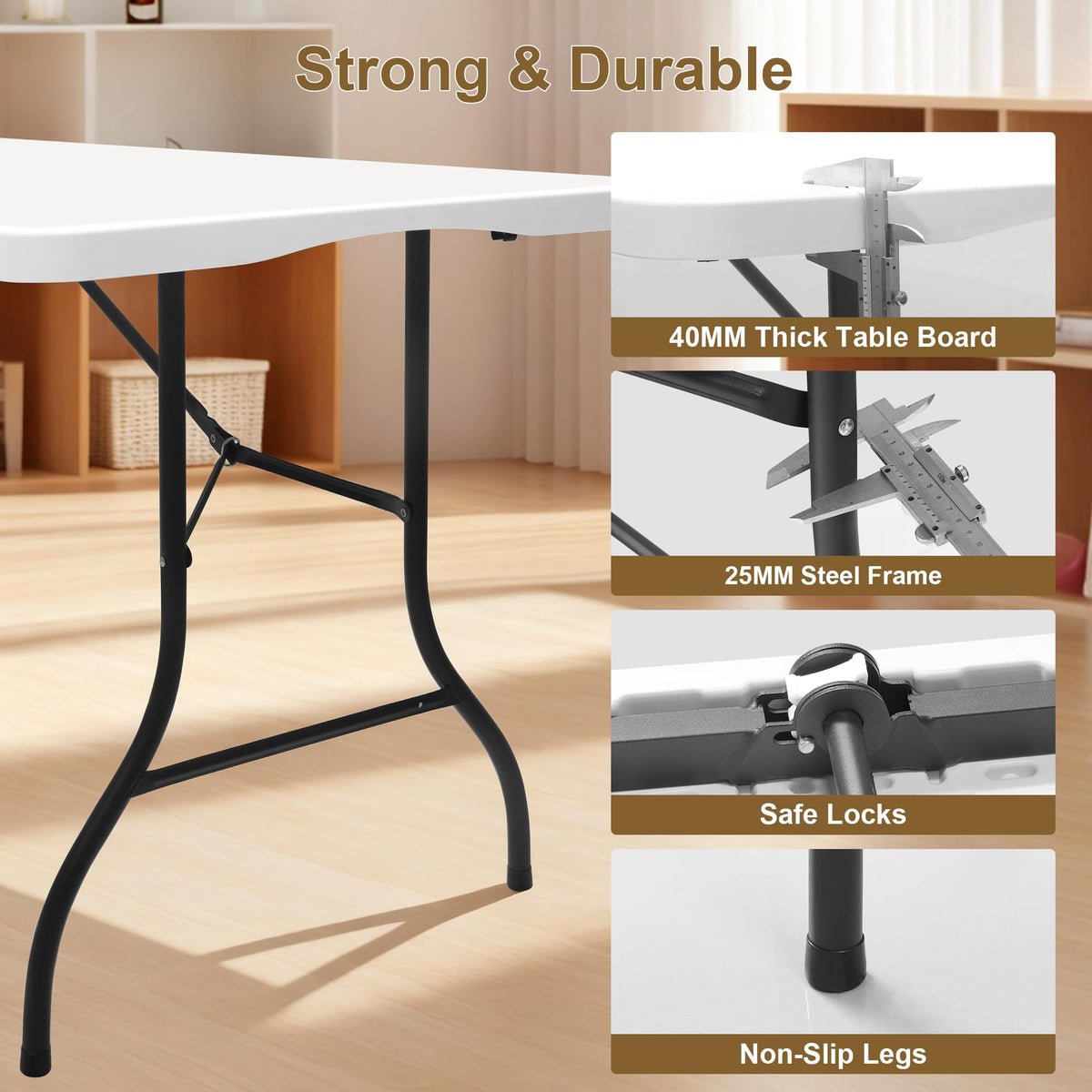 White 6ft Folding Table with Carrying Handle J881074