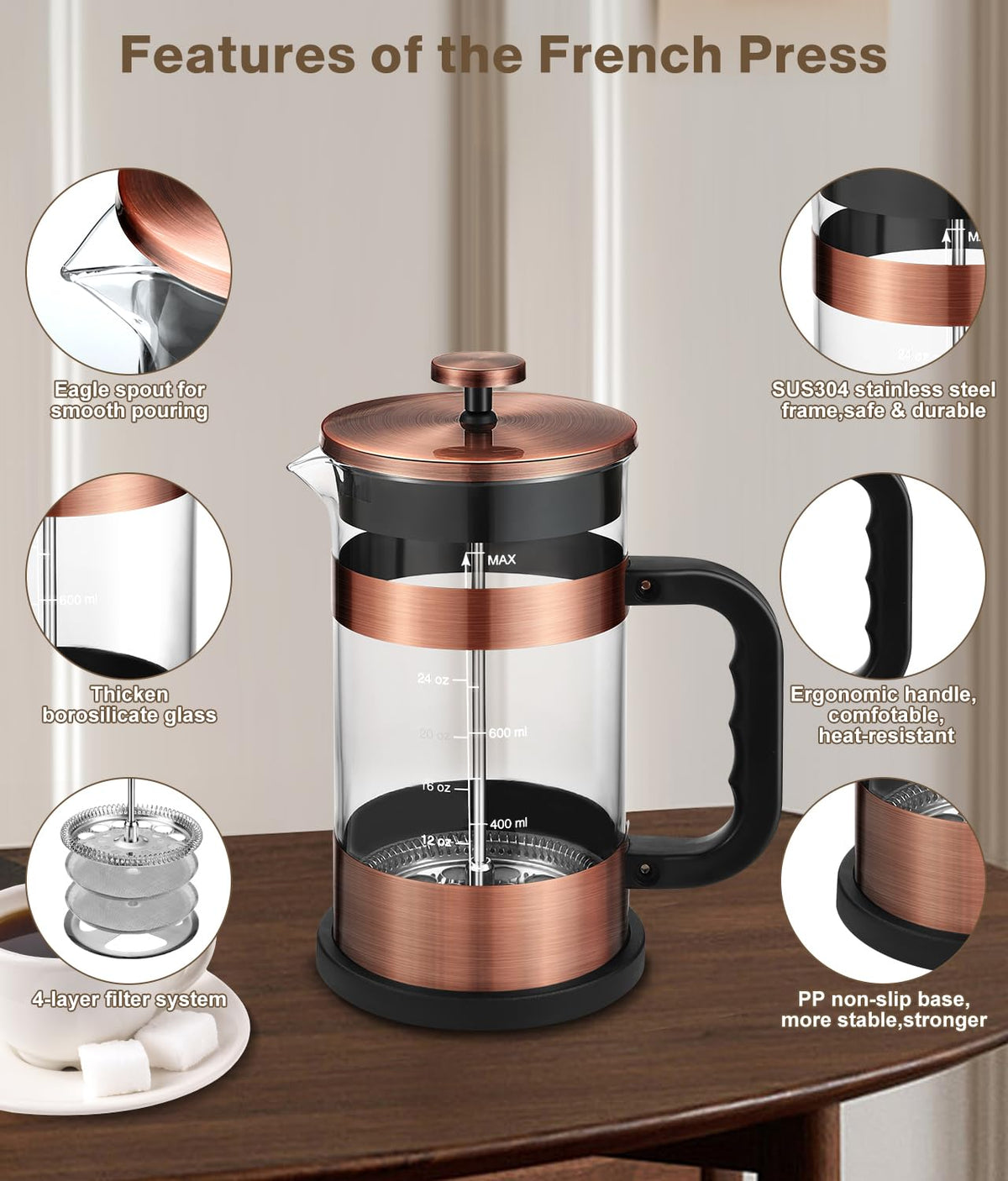 34 Ounce Stainless Steel French Press Coffee Maker W472254