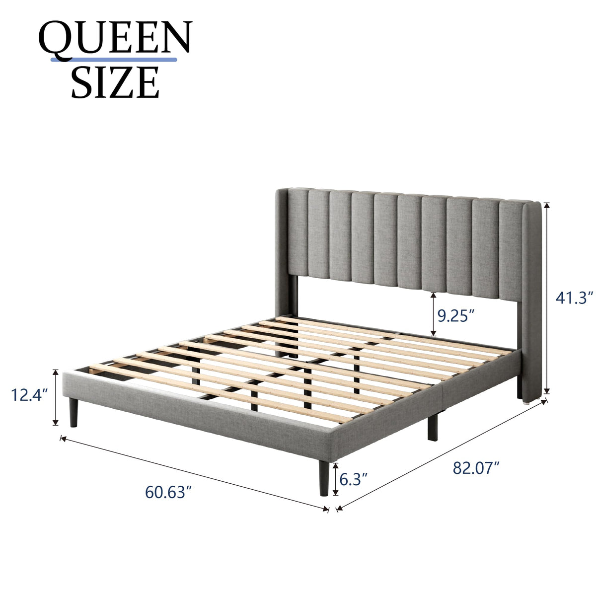Queen Size Upholstered Platform Bed Frame with Wingback Headboard H485