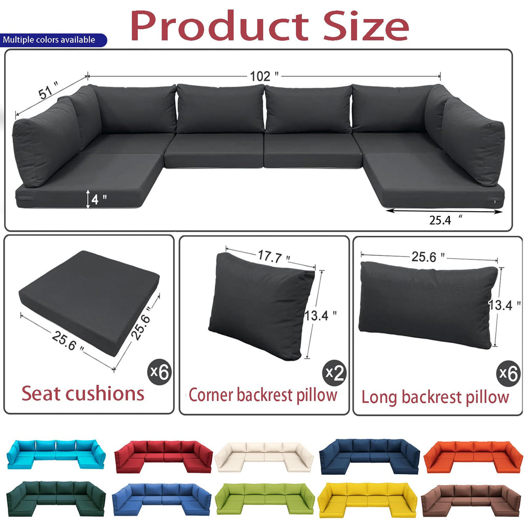 Light Blue 14-Piece Water-Repellent Outdoor Replacement Cushions Set O194586