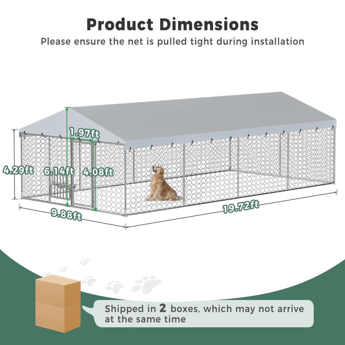10×20FT Heavy Duty Chain Link Dog Kennel with Roof V11653