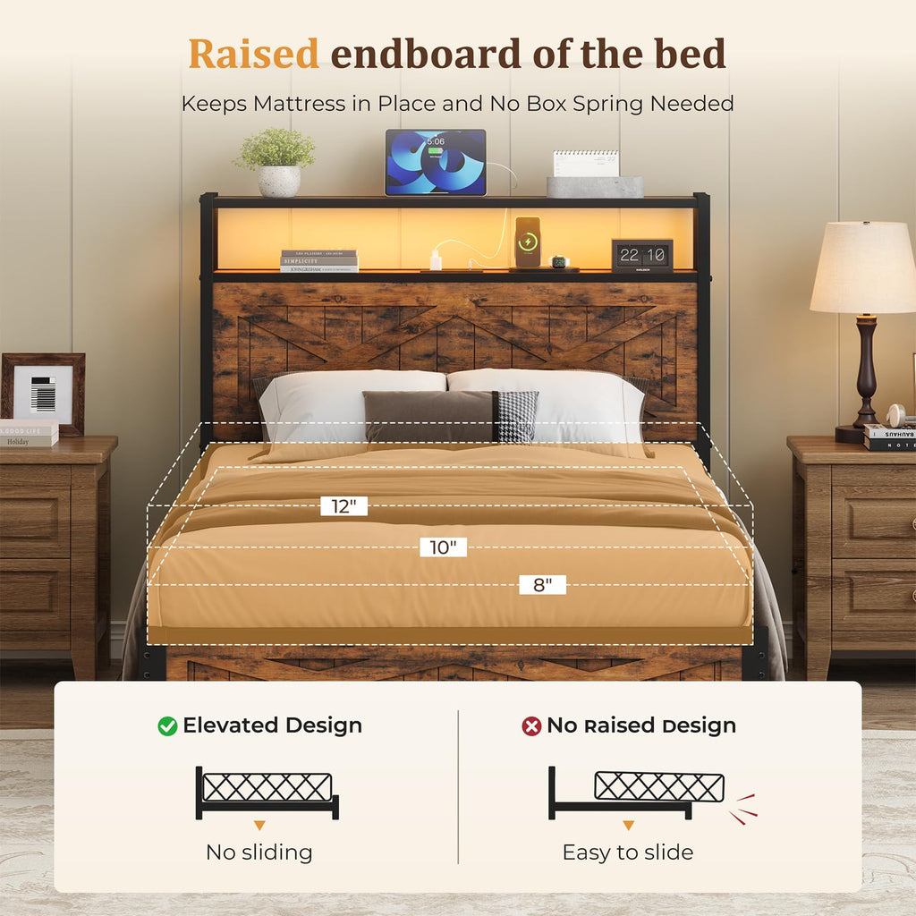Twin Metal Bed Frame with Storage Headboard E190
