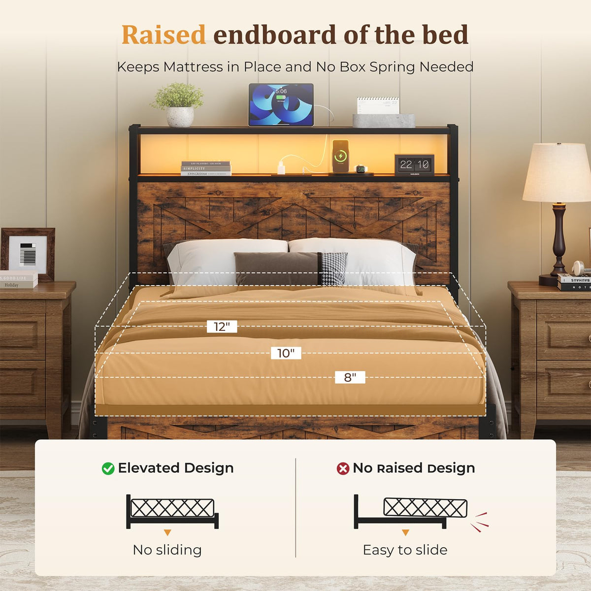 Twin Metal Bed Frame with Storage Headboard E190