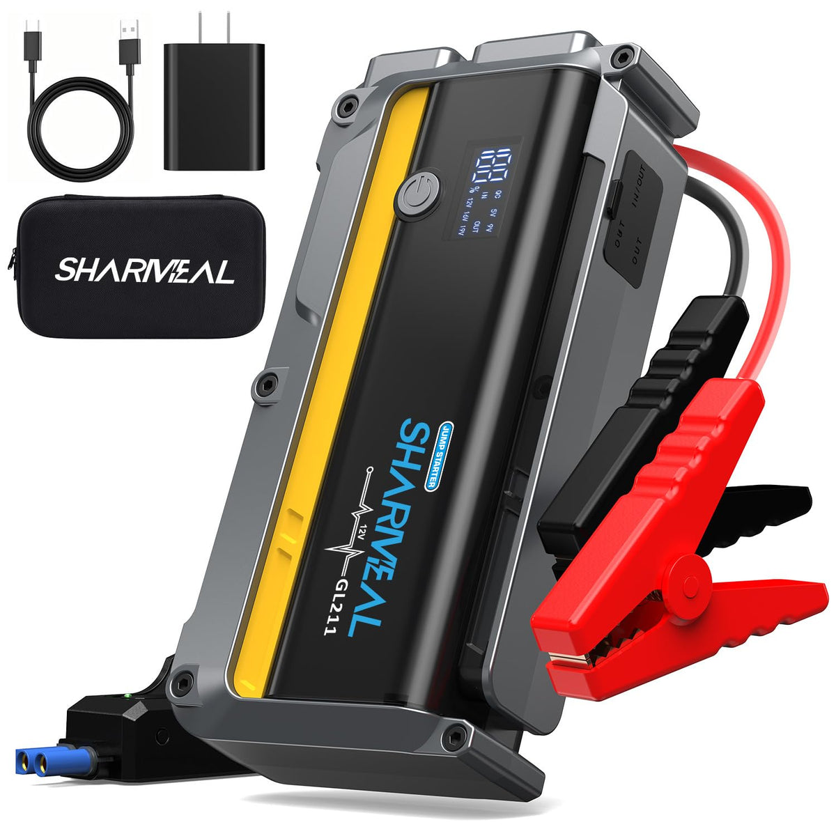 12000mAh 12V Portable Jump Starter with Flashlight and Jumper Cable W794
