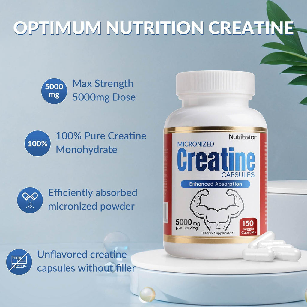 5000mg Micronized Creatine Monohydrate Capsules with Vitamin B12, Vegan, Gluten Free, 150 Count H7441
