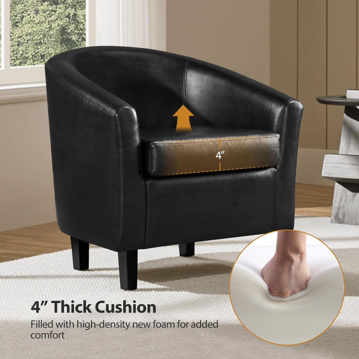 Black Faux Leather Barrel Accent Chairs Y231