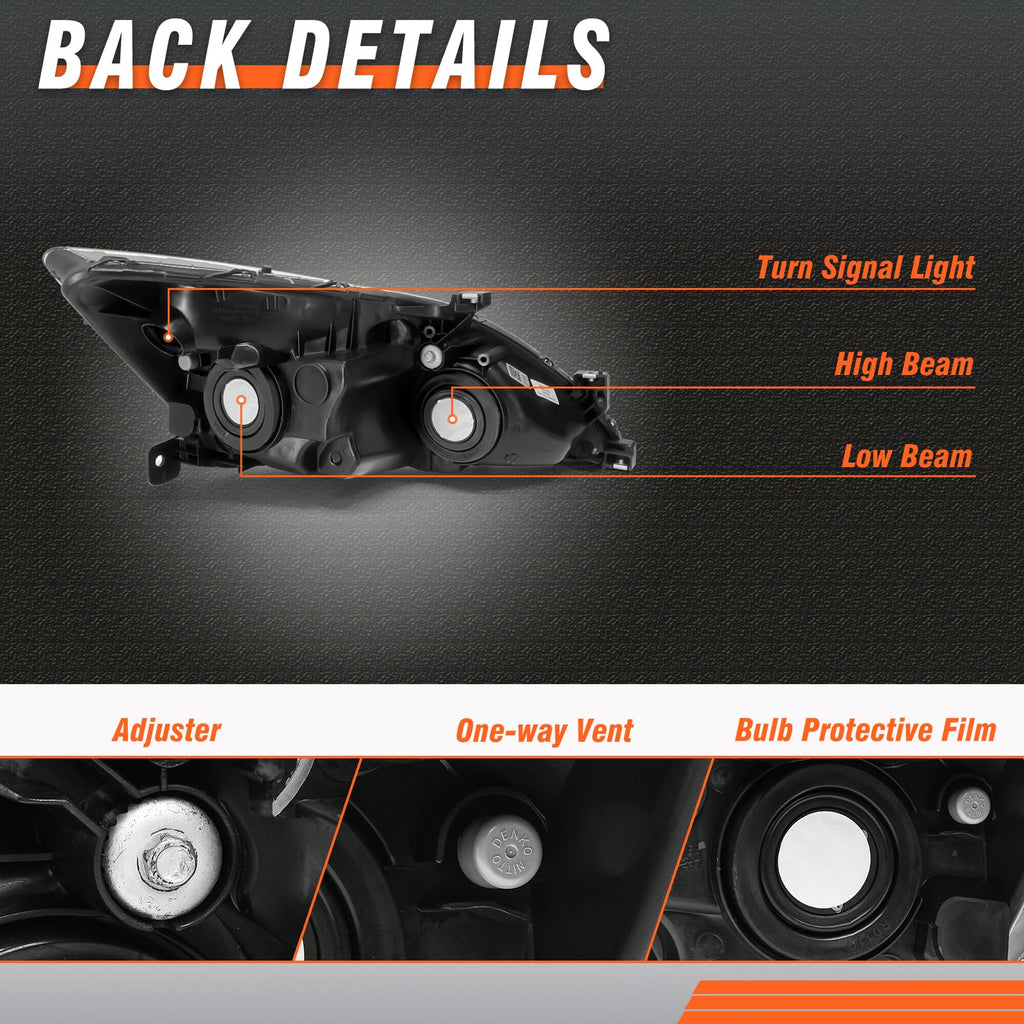 2003-2007 Honda Accord Black Headlights Assembly Pair T90391