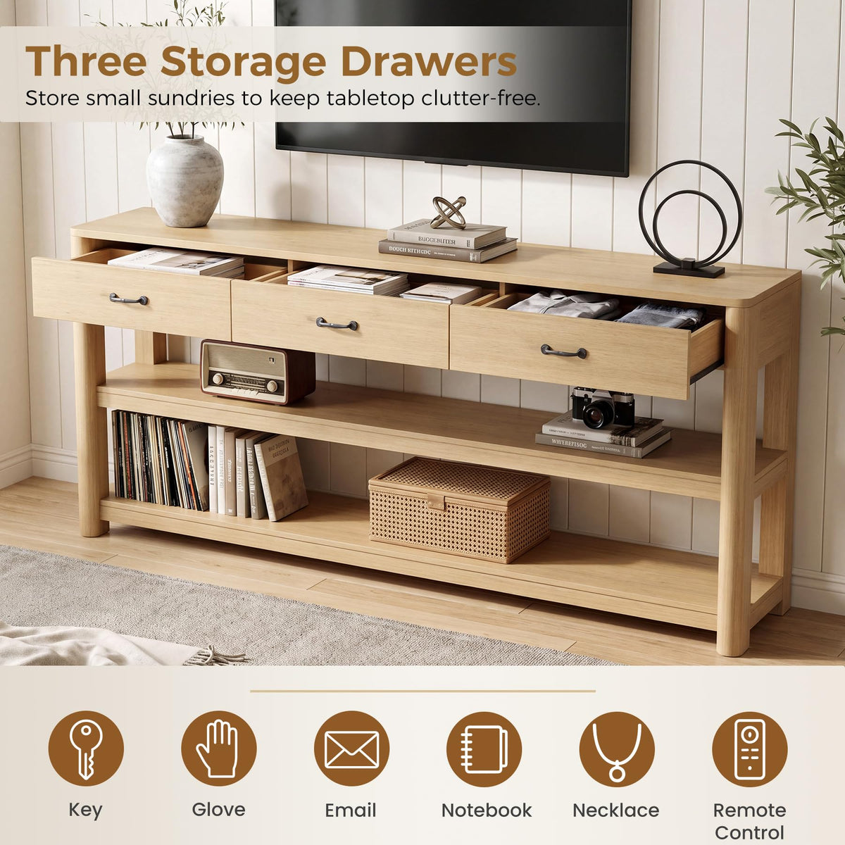 Oak Console Table with Storage Drawers F943259