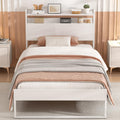 White Metal Twin Bed Frame with 2-Tier Storage Headboard A275900