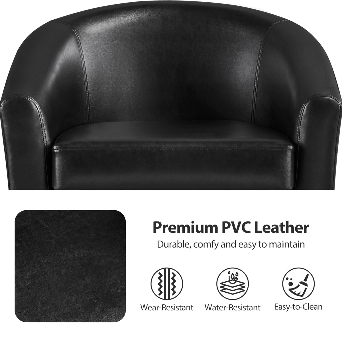 Black Faux Leather Barrel Accent Chairs Y231