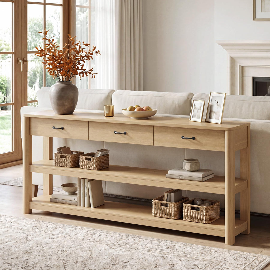 Oak Console Table with Storage Drawers F943259