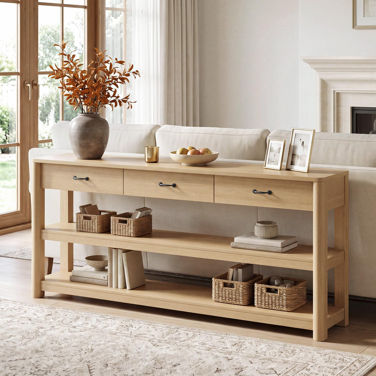 Oak Console Table with Storage Drawers F943259