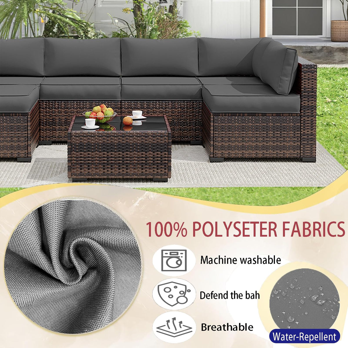 Light Blue 14-Piece Water-Repellent Outdoor Replacement Cushions Set O194586