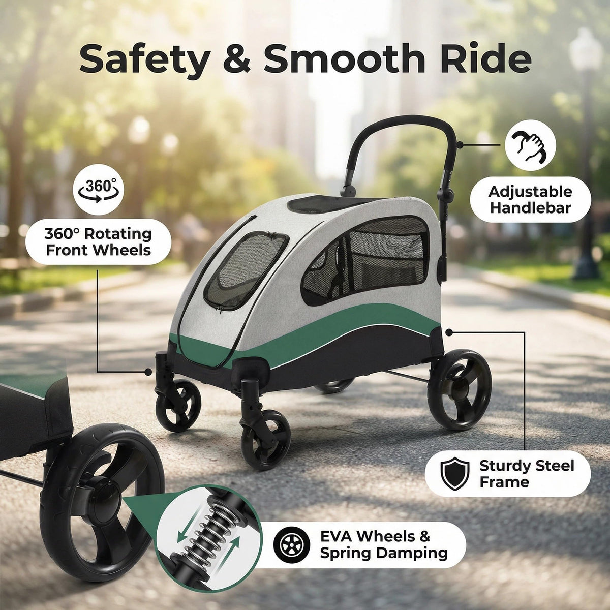 Extra Large Foldable Dog Stroller with Wheels and Brakes C694