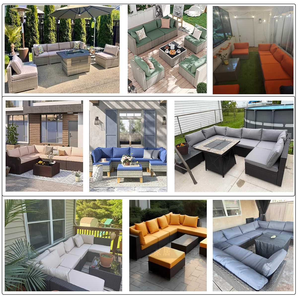 Light Blue 14-Piece Water-Repellent Outdoor Replacement Cushions Set O194586