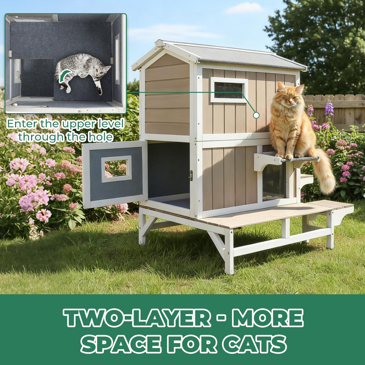 Insulated 2-Story Outdoor Cat House W47814