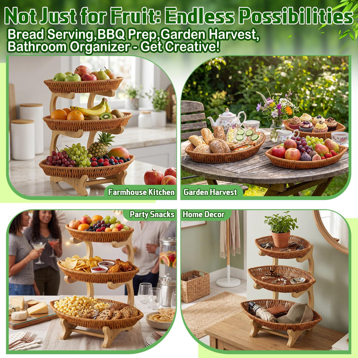 3 Tier Rattan Fruit Basket S7881