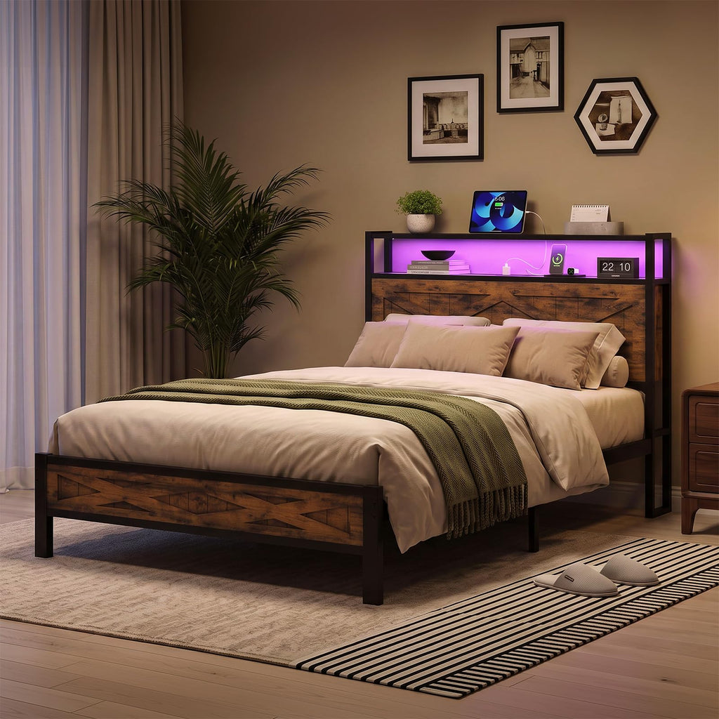 Twin Metal Bed Frame with Storage Headboard E190