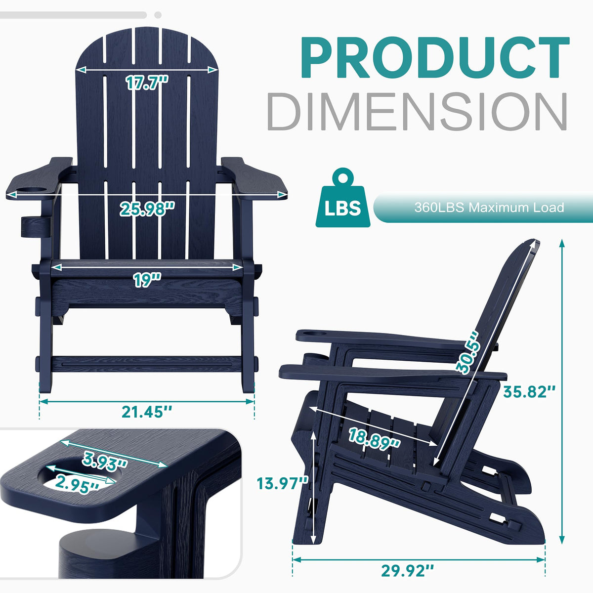Dark Blue HDPE Adirondack Chairs Set of 2 with Cup Holder A344
