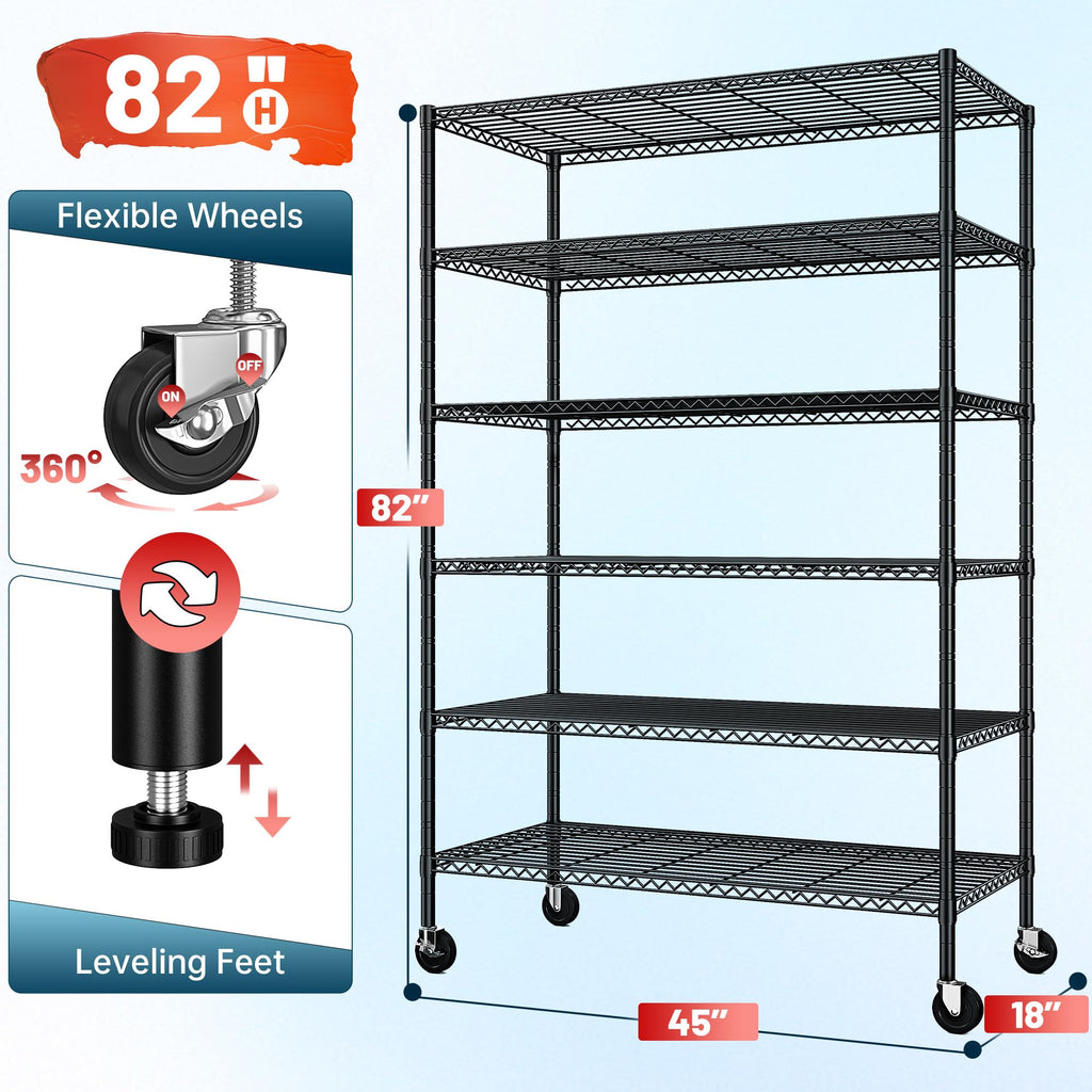 82" 6-Tier Adjustable Storage Shelves with Wheels B10516