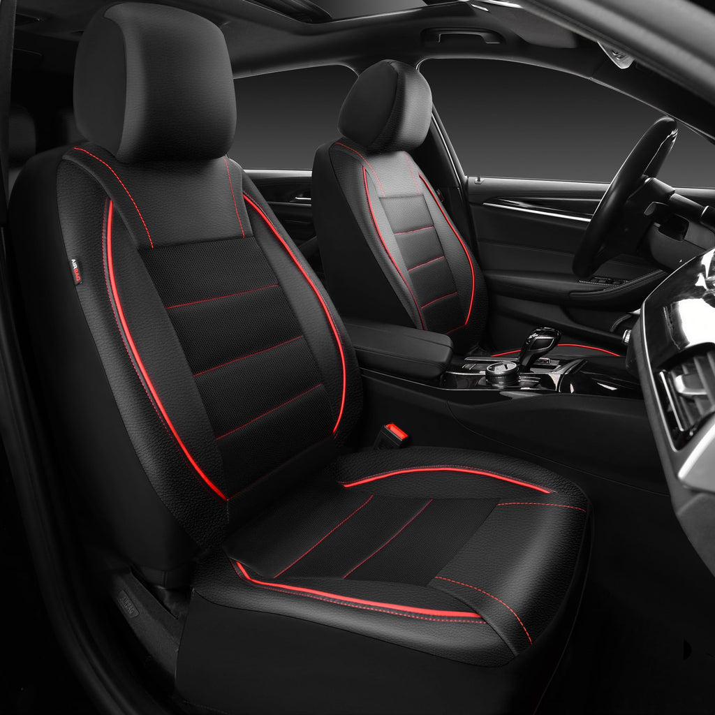 Black Red Faux Leather Front Seat Covers U712
