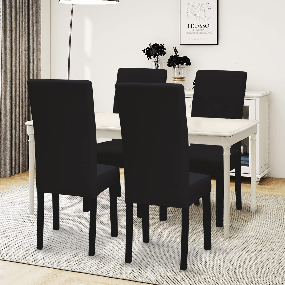 Black Stretch Dining Room Chair Slipcovers Set of 4 H64002