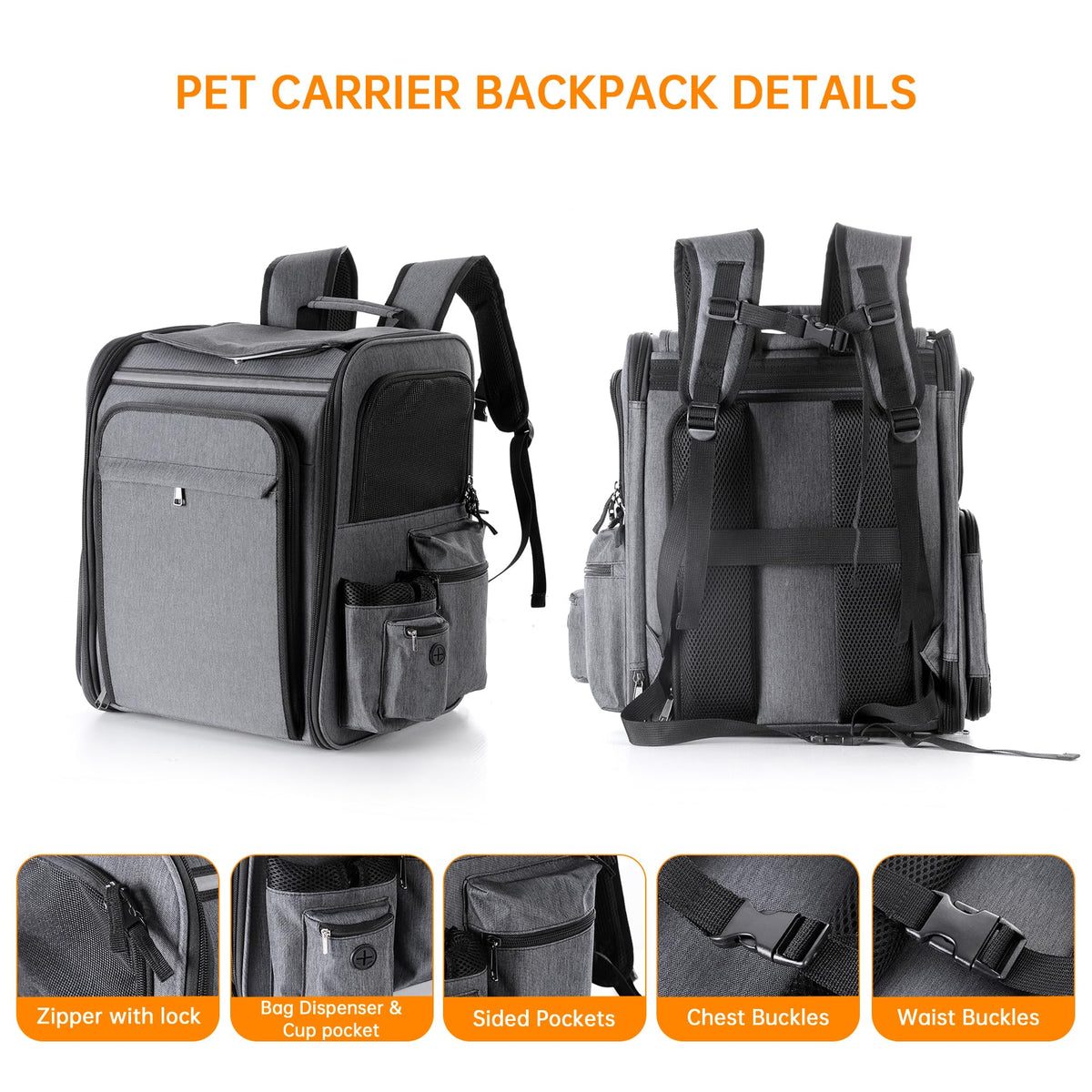 Double Side Expandable Cat Backpack Carrier with Breathable Mesh D5566