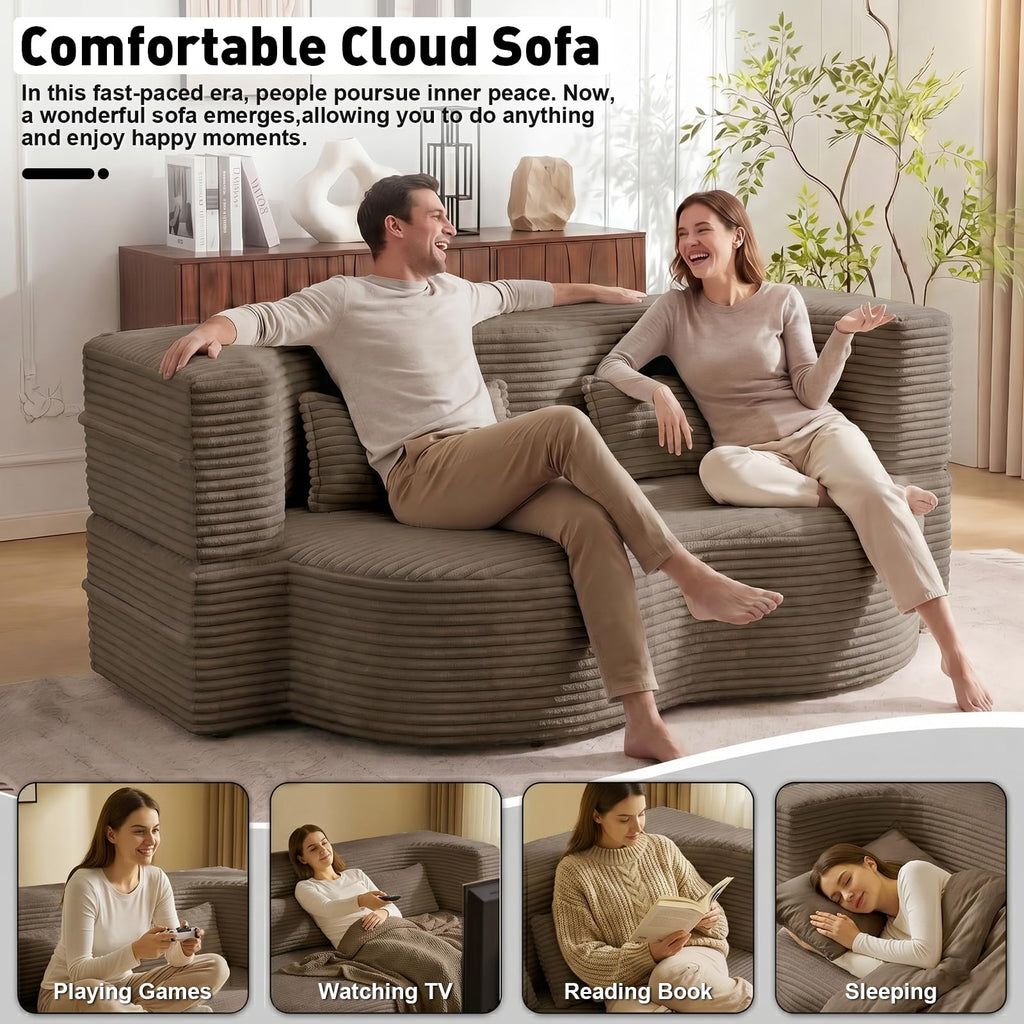 Brown Corduroy Convertible Futon Sofa Bed X560