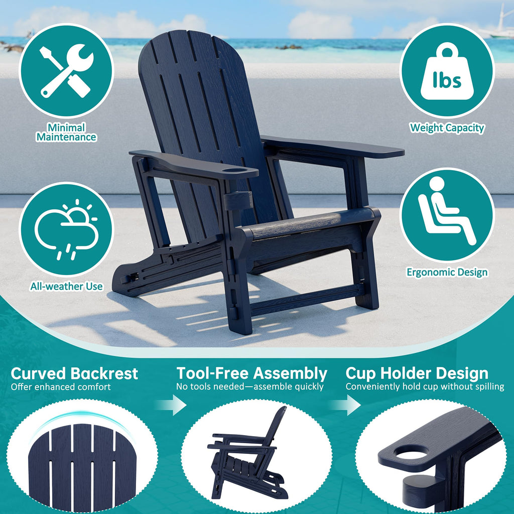 Dark Blue HDPE Adirondack Chairs Set of 2 with Cup Holder A344