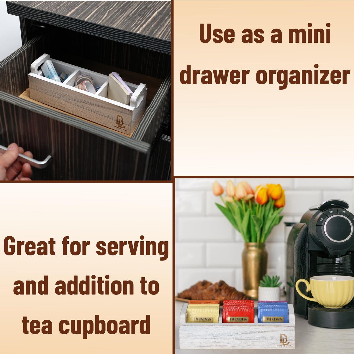 Wooden 3 Slot Tea Bag Organizer U963