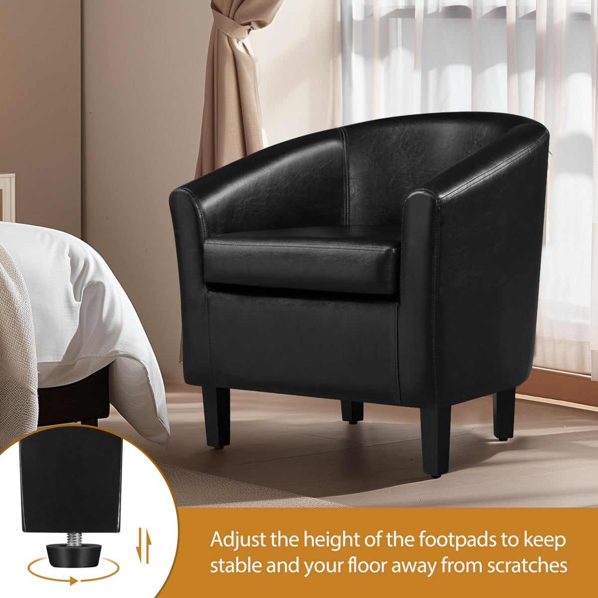 Black Faux Leather Barrel Accent Chairs Y231