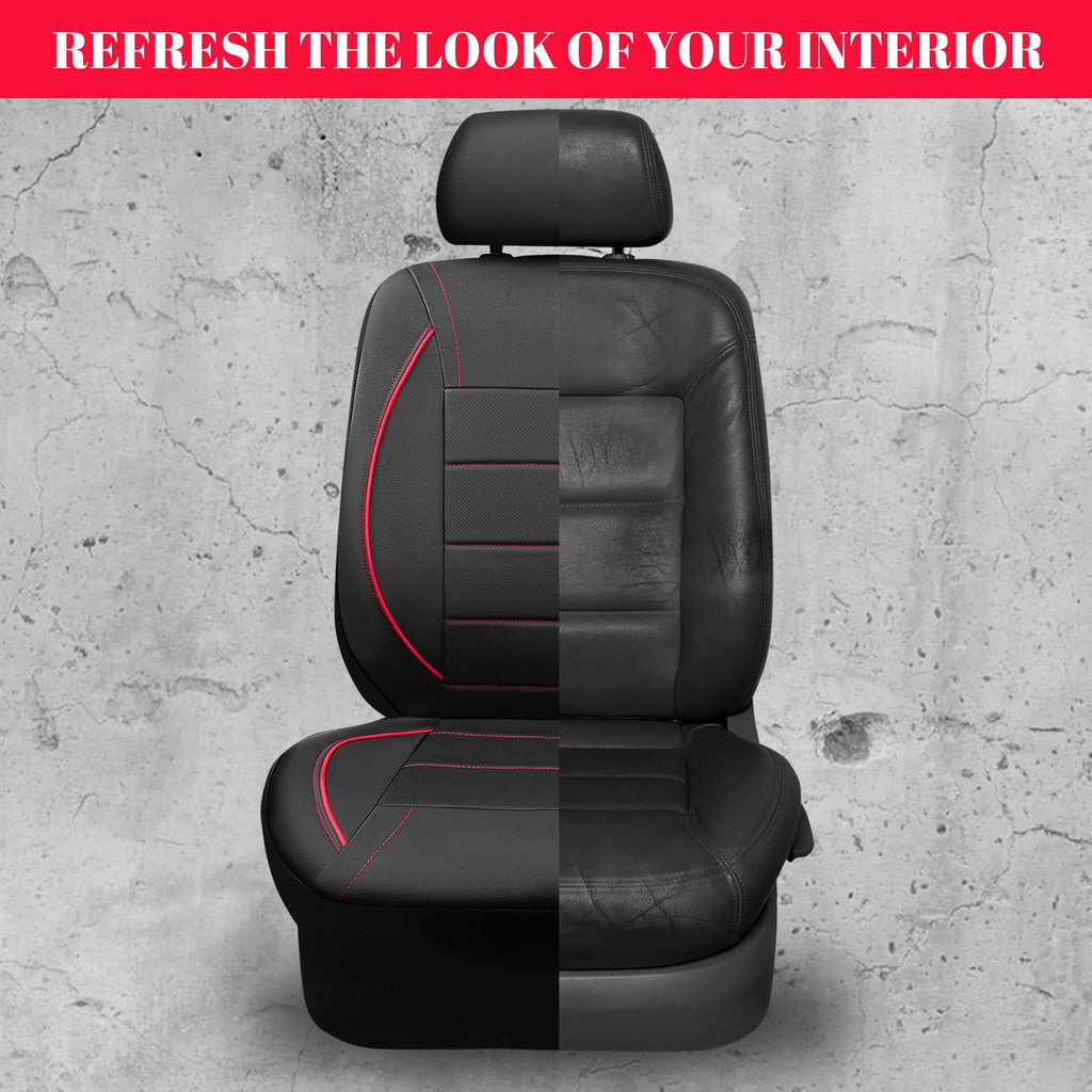Black Red Faux Leather Front Seat Covers U712