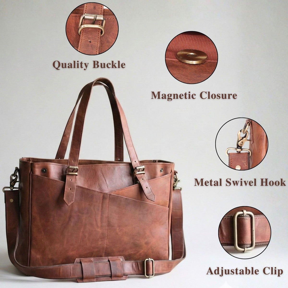 17-inch Large Brown Genuine Leather Laptop Bag I4006
